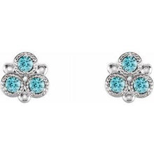 Load image into Gallery viewer, Sterling Silver Blue Zircon Three-Stone Earrings
