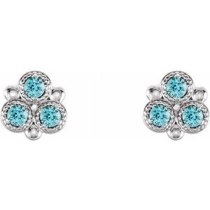 Sterling Silver Blue Zircon Three-Stone Earrings