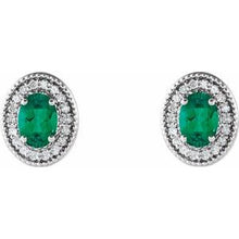 Load image into Gallery viewer, 14K White Emerald &amp; 1/5 CTW Diamond Halo-Style Earrings
