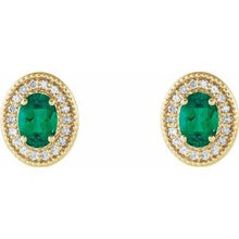 Load image into Gallery viewer, 14K Yellow Emerald &amp; 1/5 CTW Diamond Halo-Style Earrings
