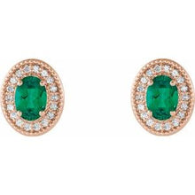 Load image into Gallery viewer, 14K Rose Emerald &amp; 1/5 CTW Diamond Halo-Style Earrings
