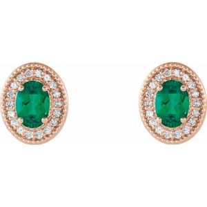 14K Rose Emerald & 1/5 CTW Diamond Halo-Style Earrings