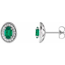 Load image into Gallery viewer, 14K White Emerald &amp; 1/5 CTW Diamond Halo-Style Earrings
