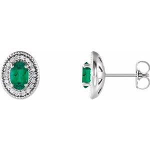 Platinum Emerald & 1/5 CTW Diamond Halo-Style Earrings