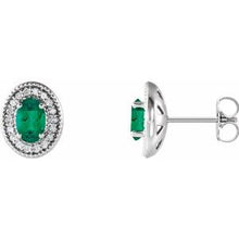 Load image into Gallery viewer, Sterling Silver Emerald &amp; 1/5 CTW Diamond Halo-Style Earrings
