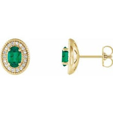 Load image into Gallery viewer, 14K Yellow Emerald &amp; 1/5 CTW Diamond Halo-Style Earrings
