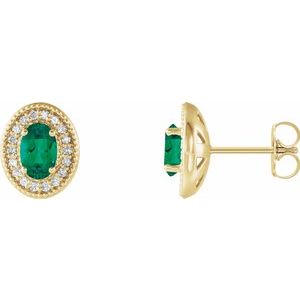 14K Yellow Emerald & 1/5 CTW Diamond Halo-Style Earrings
