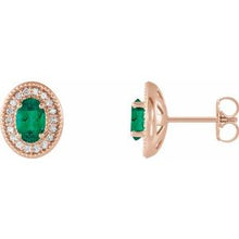 Load image into Gallery viewer, 14K Rose Emerald &amp; 1/5 CTW Diamond Halo-Style Earrings
