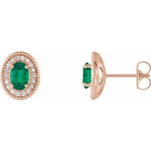 14K Rose Emerald & 1/5 CTW Diamond Halo-Style Earrings