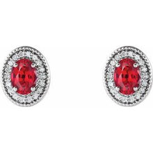 Charger l&#39;image dans la galerie, Boucles d&#39;oreilles style halo en rubis platine et diamant 1/5 CTW
