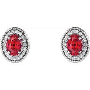 Boucles d'oreilles style halo en rubis platine et diamant 1/5 CTW