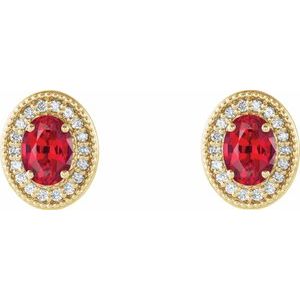 14K Yellow Ruby & 1/5 CTW Diamond Halo-Style Earrings