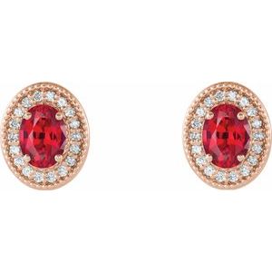 14K Rose Ruby & 1/5 CTW Diamond Halo-Style Earrings