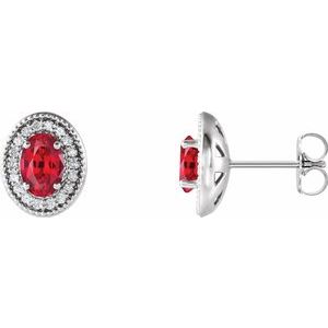 Boucles d'oreilles style halo en rubis platine et diamant 1/5 CTW