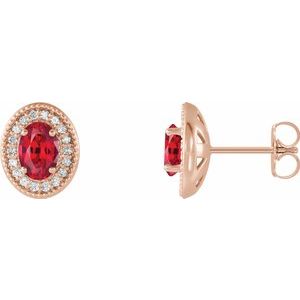 14K Rose Ruby & 1/5 CTW Diamond Halo-Style Earrings