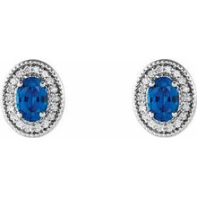 Load image into Gallery viewer, Sterling Silver Blue Sapphire &amp; 1/5 CTW Diamond Halo-Style Earrings
