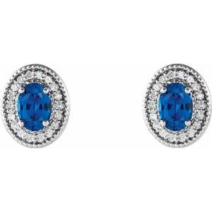 Sterling Silver Blue Sapphire & 1/5 CTW Diamond Halo-Style Earrings