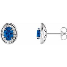 Load image into Gallery viewer, Sterling Silver Blue Sapphire &amp; 1/5 CTW Diamond Halo-Style Earrings
