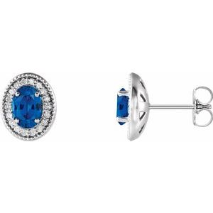 Sterling Silver Blue Sapphire & 1/5 CTW Diamond Halo-Style Earrings