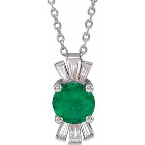 Platinum Emerald & 1/6 CTW Diamond Necklace