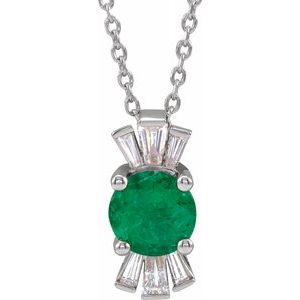 Sterling Silver Emerald & 1/6 CTW Diamond Necklace