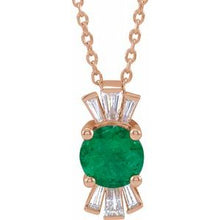 Load image into Gallery viewer, 14K Rose Emerald &amp; 1/6 CTW Diamond Necklace
