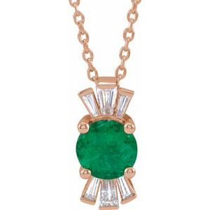 14K Rose Emerald & 1/6 CTW Diamond Necklace