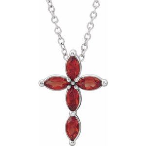 Sterling Silver Mozambique Garnet Cross Necklace