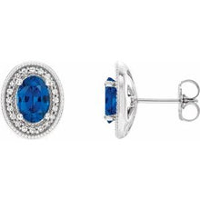 Load image into Gallery viewer, 14K White Blue Sapphire &amp; 1/5 CTW Diamond Halo-Style Earrings

