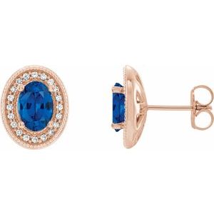 14K Rose Blue Sapphire & 1/5 CTW Diamond Halo-Style Earrings