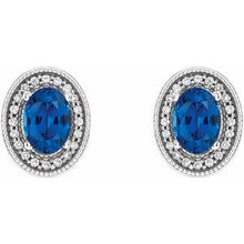 Load image into Gallery viewer, Sterling Silver Blue Sapphire &amp; 1/5 CTW Diamond Halo-Style Earrings
