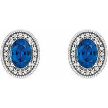 Load image into Gallery viewer, 14K White Blue Sapphire &amp; 1/5 CTW Diamond Halo-Style Earrings
