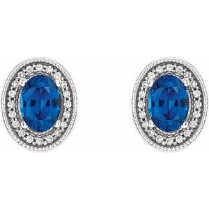 14K White Blue Sapphire & 1/5 CTW Diamond Halo-Style Earrings