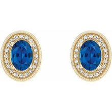 Load image into Gallery viewer, 14K Yellow Blue Sapphire &amp; 1/5 CTW Diamond Halo-Style Earrings
