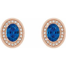 Load image into Gallery viewer, 14K Rose Blue Sapphire &amp; 1/5 CTW Diamond Halo-Style Earrings
