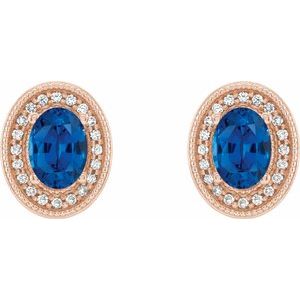 14K Rose Blue Sapphire & 1/5 CTW Diamond Halo-Style Earrings