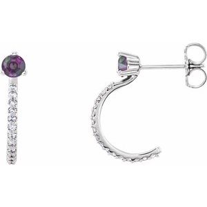 Sterling Silver Alexandrite & 1/6 CTW Diamond Hoop Earrings
