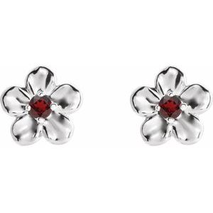 Sterling Silver Youth Imitation January Birthstone Flower Earrings