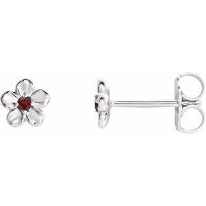 Sterling Silver Youth Imitation January Birthstone Flower Earrings