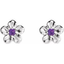 Load image into Gallery viewer, Sterling Silver Youth Imitation February Birthstone Flower Earrings
