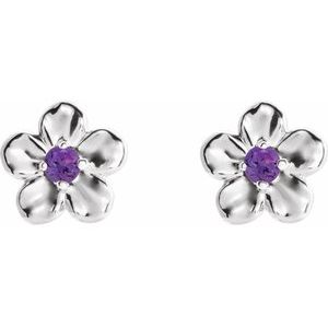 Sterling Silver Youth Imitation February Birthstone Flower Earrings