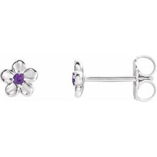 Load image into Gallery viewer, Sterling Silver Youth Imitation February Birthstone Flower Earrings
