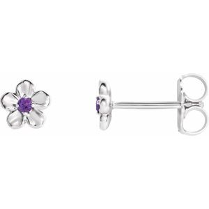 Sterling Silver Youth Imitation February Birthstone Flower Earrings