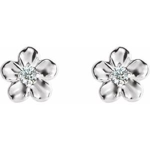 Sterling Silver Youth Imitation April Birthstone Flower Earrings