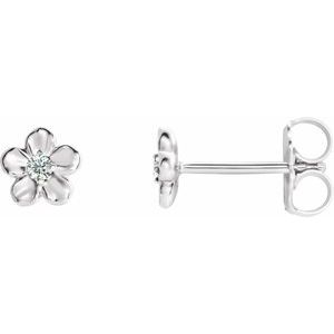 Sterling Silver Youth Imitation April Birthstone Flower Earrings