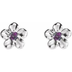 Sterling Silver Youth Imitation June Birthstone Flower Earrings