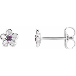 Sterling Silver Youth Imitation June Birthstone Flower Earrings