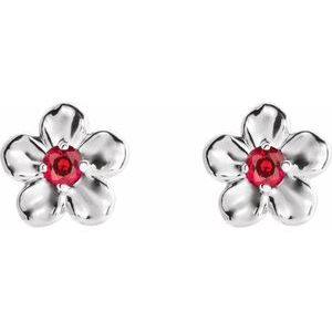 Sterling Silver Youth Imitation July Birthstone Flower Earrings