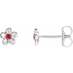 Sterling Silver Youth Imitation July Birthstone Flower Earrings
