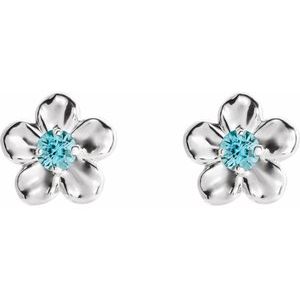 Sterling Silver Youth Imitation December Birthstone Flower Earrings